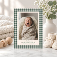 Green Gingham Check Newborn Photo Baby Boy Birth