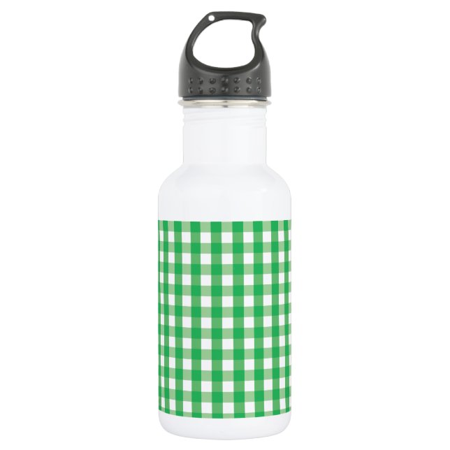 Green Gingham Check Pattern 532 Ml Water Bottle (Front)
