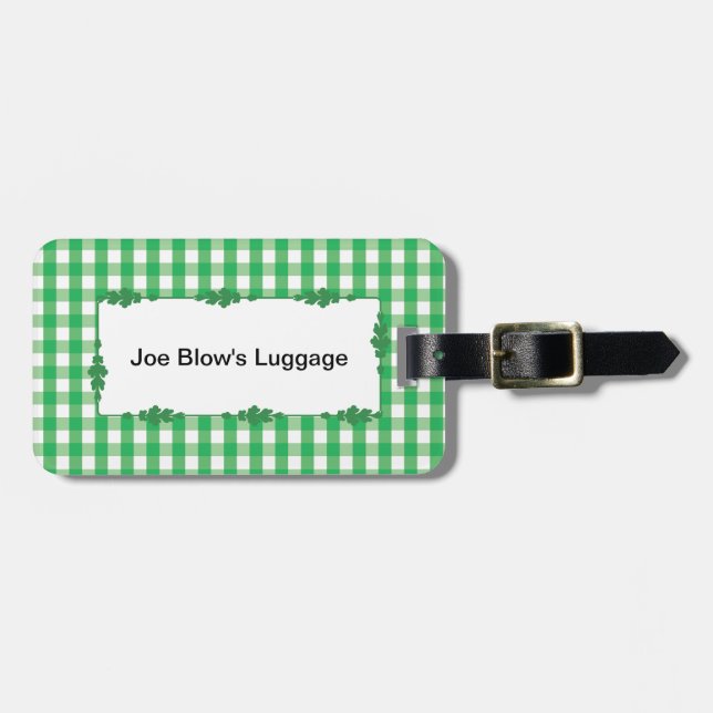 Green Gingham Check Pattern Luggage Tag (Front Horizontal)