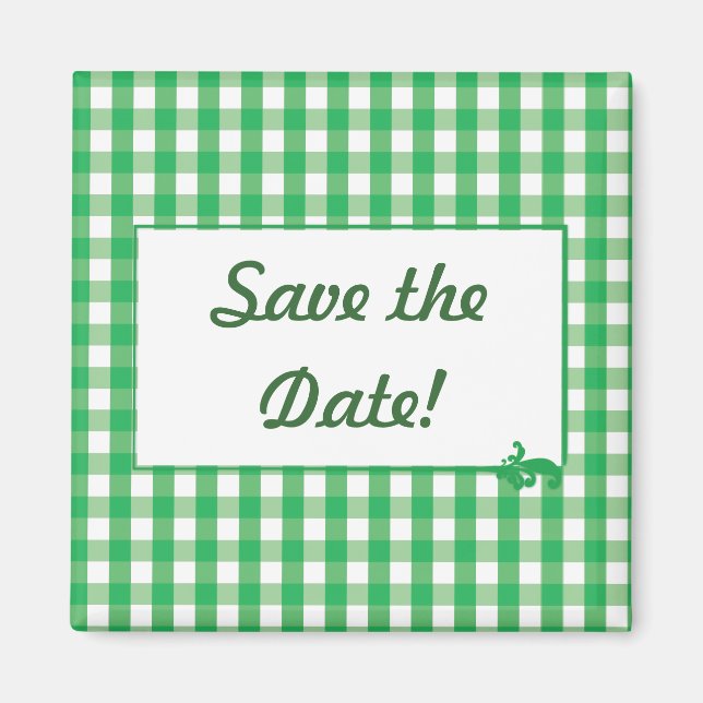 Green Gingham Check Pattern Magnet (Front)