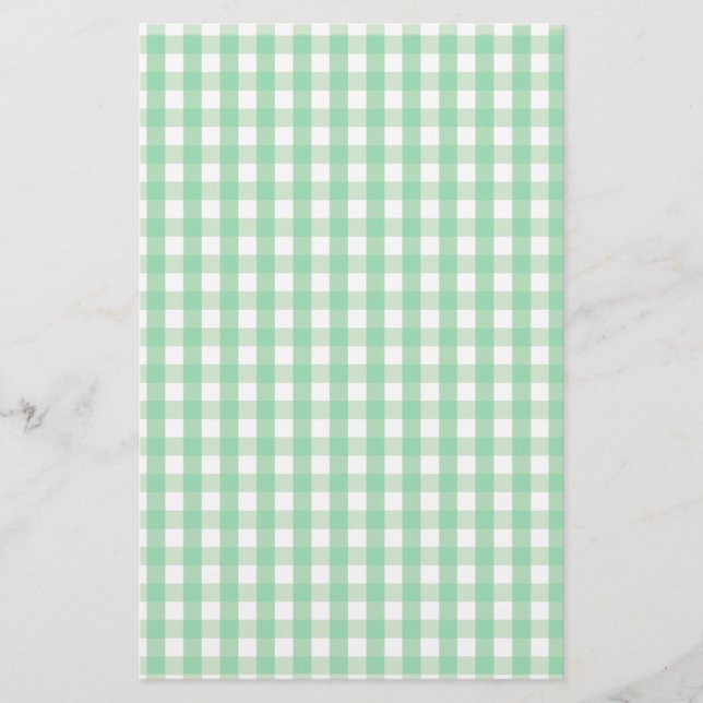 Green Gingham Check Pattern Stationery (Front)