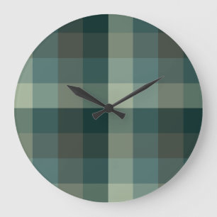 Green Gingham Check Plaid Design Large Clock