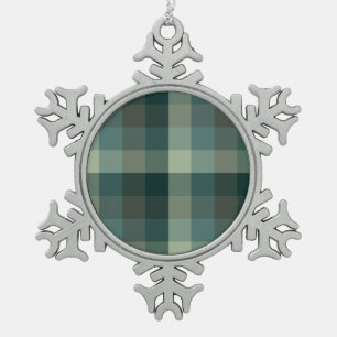 Green Gingham Check Plaid Design Snowflake Pewter Christmas Ornament