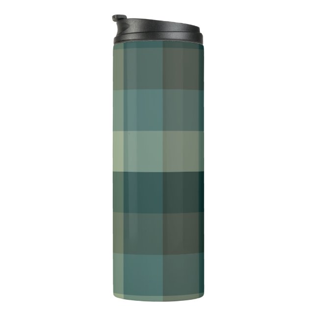 Green Gingham Check Plaid Design  Thermal Tumbler (Rotated Right)