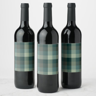 Green Gingham Check Plaid Design Wine Label
