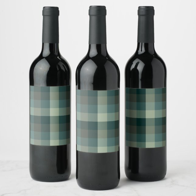 Green Gingham Check Plaid Design  Wine Label (Bottles)