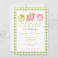 Green Gingham Christmas Cookie Exchange Invitation