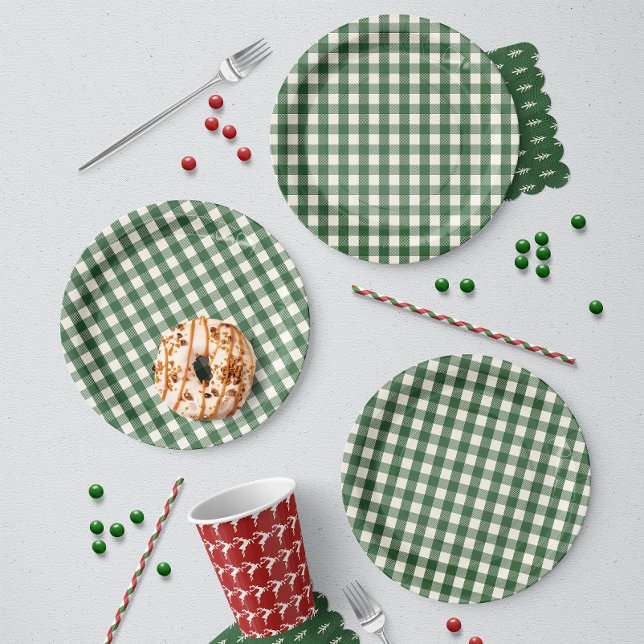 Green Gingham Christmas Paper Plate (Creator Uploaded)