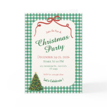 Green Gingham Christmas Party Folded Greeting Card