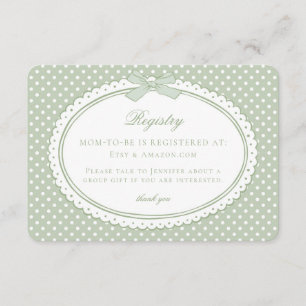 Green Gingham Coquette Bow Baby Registry Enclosure Card