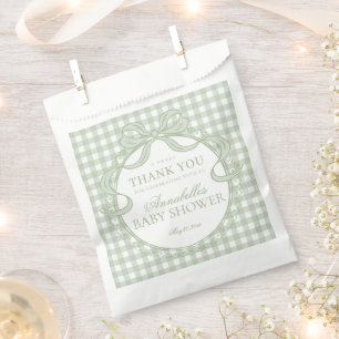 Green Gingham Coquette Bow Baby Shower Dessert Favour Bag