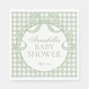 Green Gingham Coquette Bow Baby Shower Dessert Napkin