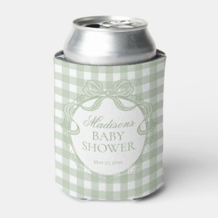Green Gingham Coquette Bow Baby Shower Favour Can Cooler