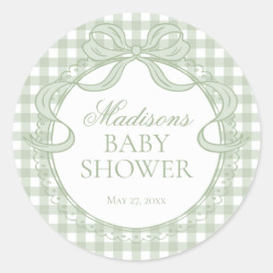 Green Gingham Coquette Bow Baby Shower Seal