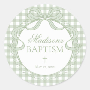Green Gingham Coquette Bow Baptism Envelope Seal