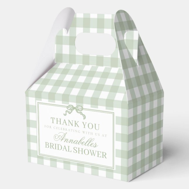 Green Gingham Coquette Bow Bridal Shower Favour Box (Front)