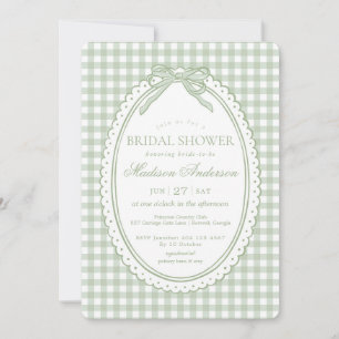 Green Gingham Coquette Bow Bridal Shower Invitation