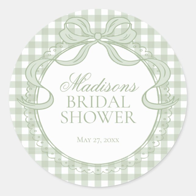 Green Gingham Coquette Bow Bridal Shower Seal (Front)