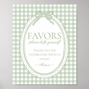 Green Gingham Coquette Bow Favors Sign