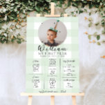Green Gingham First Birthday Milestone Timeline Poster<br><div class="desc">Celebrate the first 12 months of your little one with this first birthday milestone sign. Customise the sign with your baby's yearly milestones. To add text to the design simply select the "Customise It" button above for more advanced customisation features.</div>