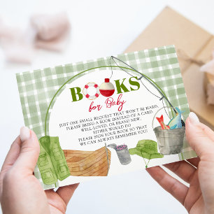 Green Gingham Fishing Baby Shower Books for Baby Enclosure Card