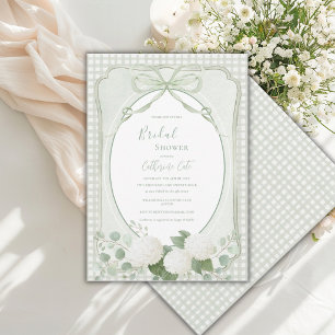 Green Gingham Floral Vintage Bridal Shower Invitation
