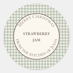 Green gingham food labels for homemade gifts