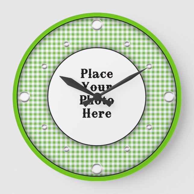 Green Gingham Frame Your Photo Wall Clock (Front)