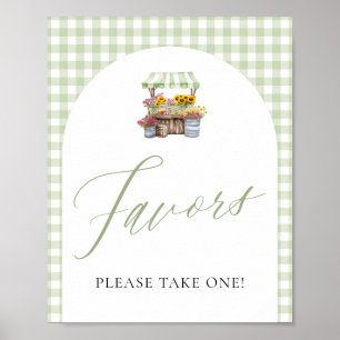 Green Gingham Fresh Off The Market Favors Sign
