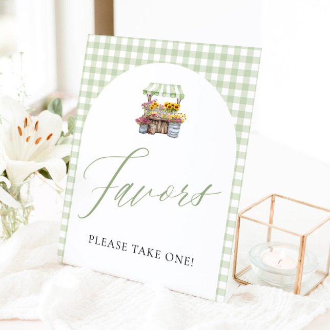 Green Gingham Fresh Off The Market Favours Sign (Green Gingham Fresh Off The Market Favors Sign)