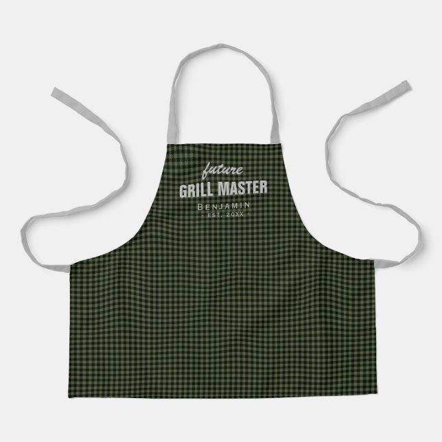 Green gingham future grill master personalised apron (Front)