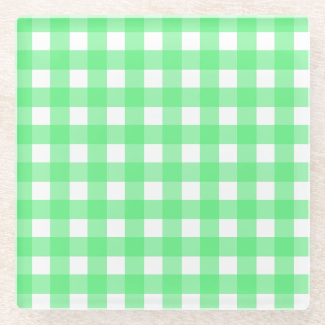 Green gingham glass coaster (Front)