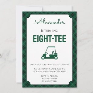 Green Gingham Golf 80th Birthday Party Invitation