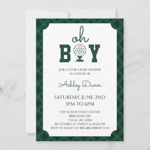 Green Gingham Golf Baby Shower Invitation