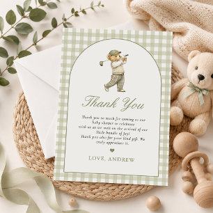 Green Gingham Golf Boy Baby Shower Thank You Card