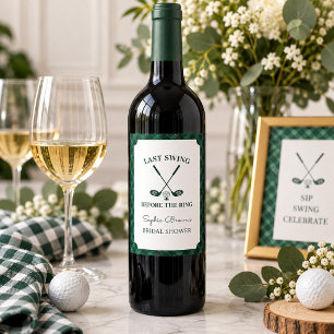 Green Gingham Golf Bridal Shower Wine Label