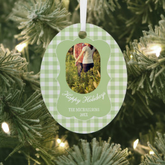 Green Gingham Happy Holidays Metal Tree Decoration