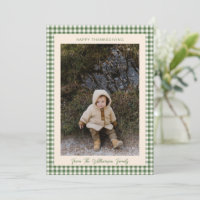Green Gingham Happy Thanksgiving Family Photo