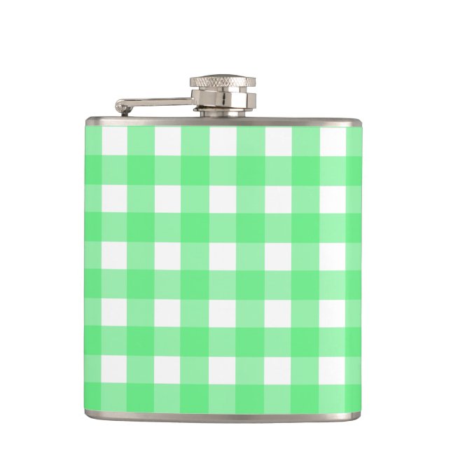 Green gingham hip flask (Front)
