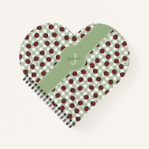 Green Gingham Ladybug Heart Notebook