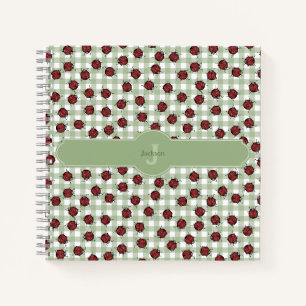 Green Gingham Ladybug Name Notebook