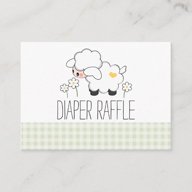 Green Gingham Lamb Diaper Raffle Tickets Enclosure Card (Front)