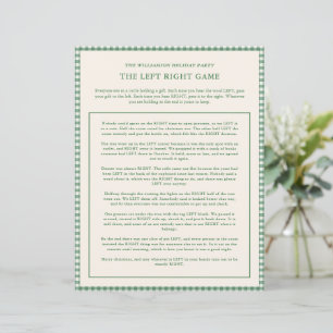 Green Gingham Left Right Christmas Party Game Card