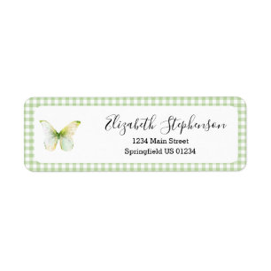 Green Gingham Little Butterfly Return Address Label