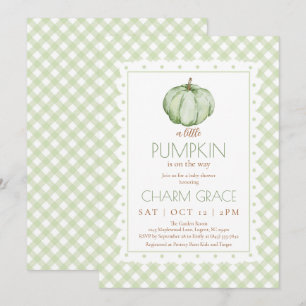 Green Gingham Little Pumpkin Baby Shower Invite