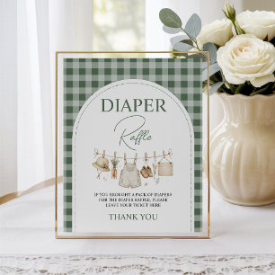 Green Gingham Locally Grown Diaper Raffle Sign