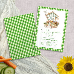 Green Gingham Locally Grown Market Baby Shower  Invitation