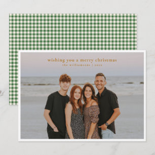 Green Gingham Merry Christmas Full Photo Family Holiday Card