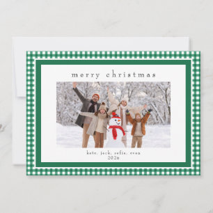 Green Gingham Message Back Holiday 2 Photo Card