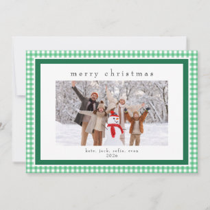 Green Gingham Message Back Holiday 2 Photo Card